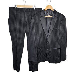 Boohoo Man Black Houndstooth Formal Suit Blazer Pants Jacket 44 Pants 36 x 29